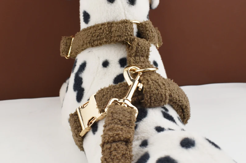 Teddy Velvet Dog Collar And Leash Set For Small Medium Large Dogs Custom Engraved Nameplate Pet Supplies Dog Leash