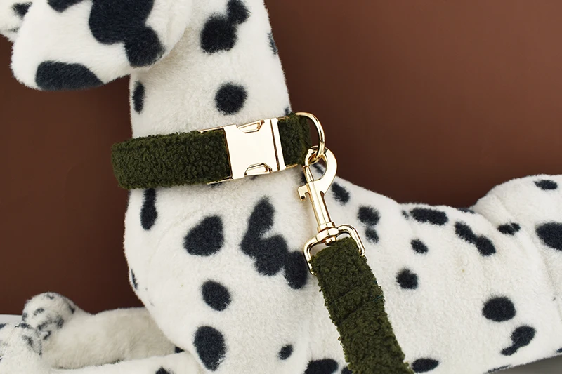 Teddy Velvet Dog Collar And Leash Set For Small Medium Large Dogs Custom Engraved Nameplate Pet Supplies Dog Leash