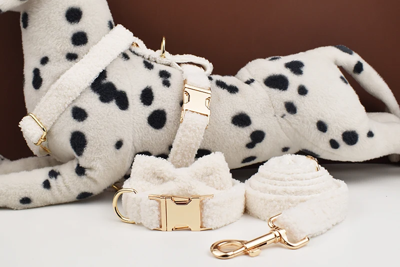 Teddy Velvet Dog Collar And Leash Set For Small Medium Large Dogs Custom Engraved Nameplate Pet Supplies Dog Leash