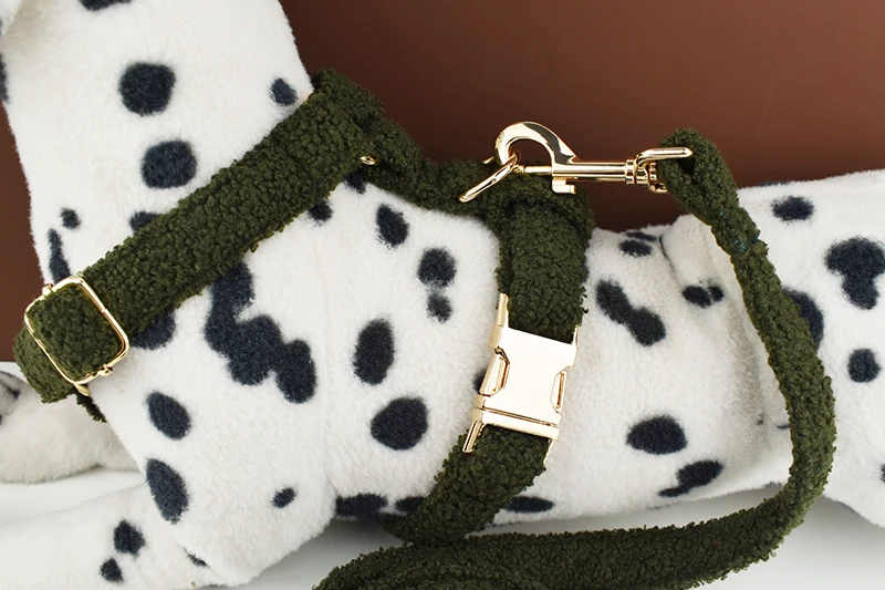 Teddy Velvet Dog Collar And Leash Set For Small Medium Large Dogs Custom Engraved Nameplate Pet Supplies Dog Leash
