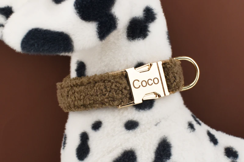 Teddy Velvet Dog Collar And Leash Set For Small Medium Large Dogs Custom Engraved Nameplate Pet Supplies Dog Leash