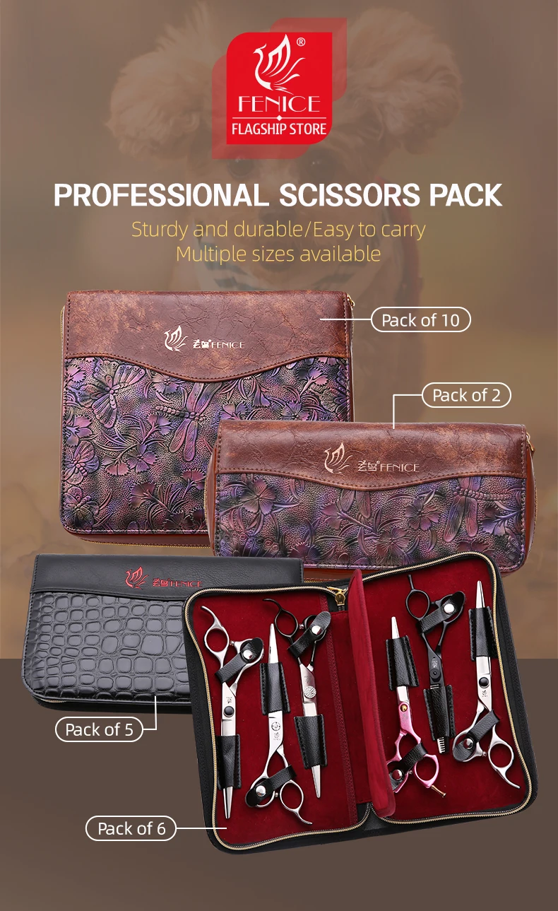 Fenice Fashionable 2/5/6/10 Pet Grooming and Hairdressing Scissors Universal Bag Portable and Durable Tool Leather Storage