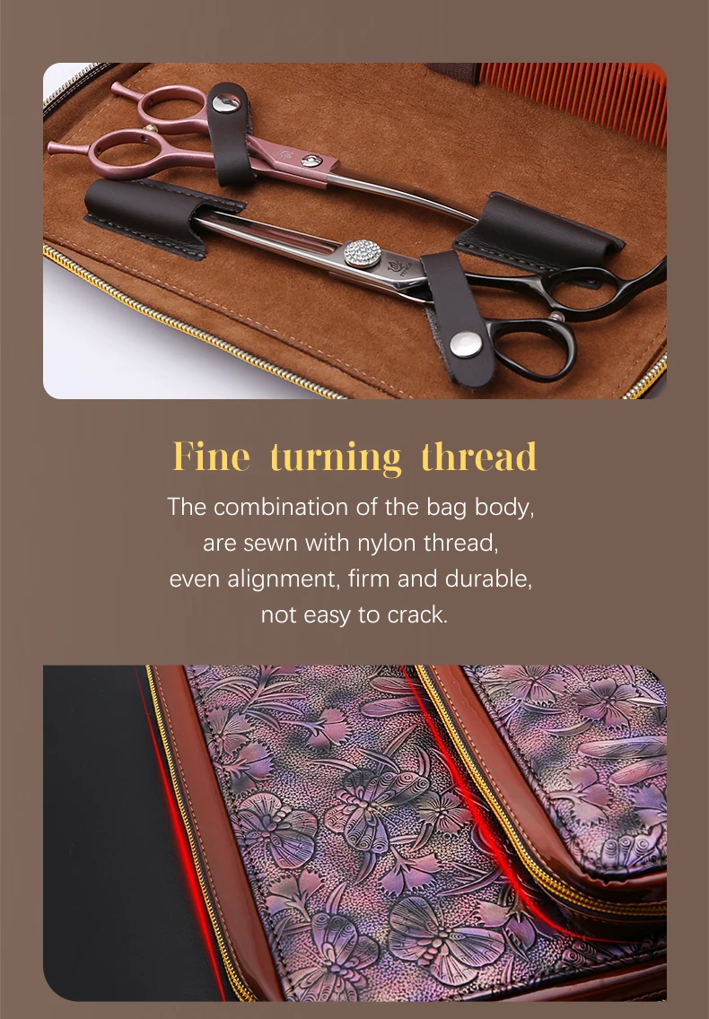 Fenice Fashionable 2/5/6/10 Pet Grooming and Hairdressing Scissors Universal Bag Portable and Durable Tool Leather Storage