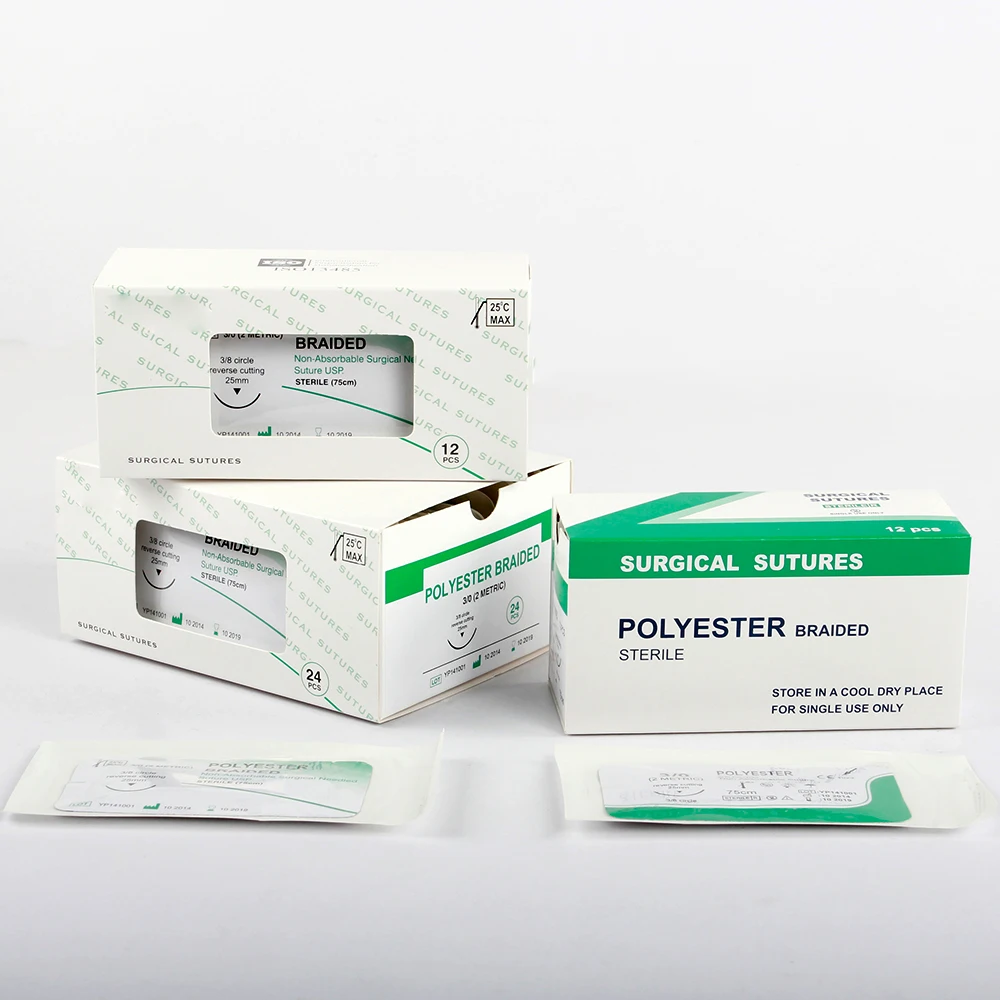 12pcs Absorbable Suture Thread Pet Dog Specific PGA 75CM With Needle 2/0 3/0 4/0 5/0 Teaching Demonstrations Exercises Use