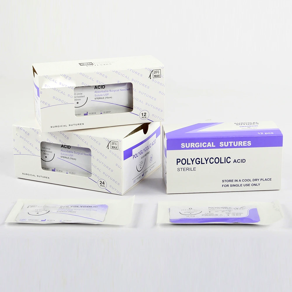 12pcs Absorbable Suture Thread Pet Dog Specific PGA 75CM With Needle 2/0 3/0 4/0 5/0 Teaching Demonstrations Exercises Use