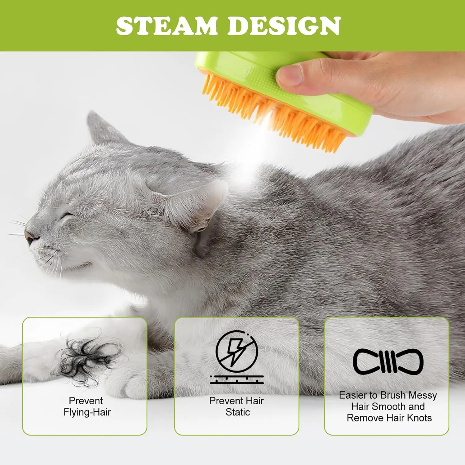 Cat Steam Brush Steamy Dog Massage Comb 3 in 1 Electric Spray Pet Grooming Comb Soft Silicone Removing Tangled and Loose Hair