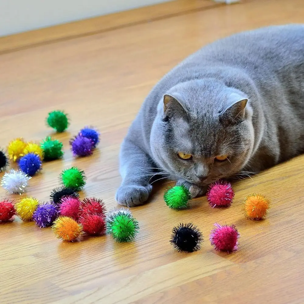 50Pcs Cats Sparkle Balls Dogs Glitter Pom Pom Balls Kitten Puppy Interactive Ball Toys Pet Accessories
