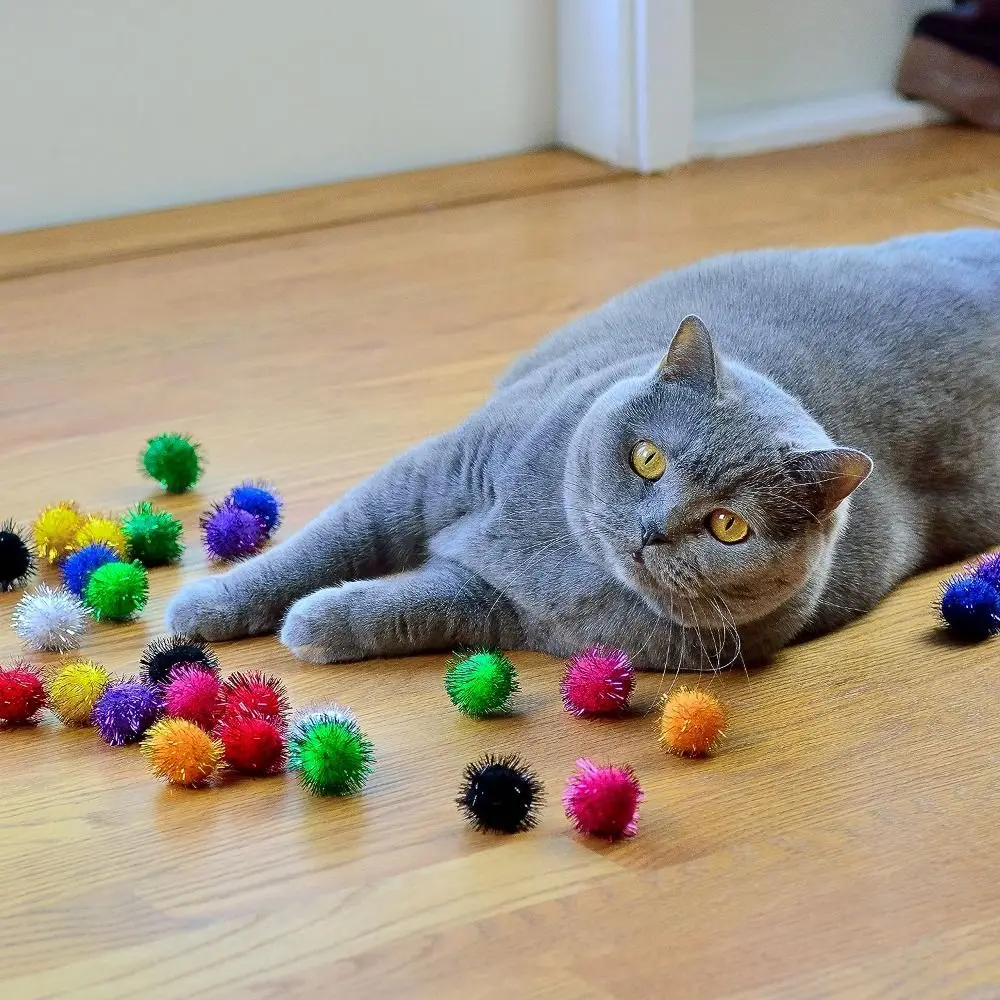 50Pcs Cats Sparkle Balls Dogs Glitter Pom Pom Balls Kitten Puppy Interactive Ball Toys Pet Accessories