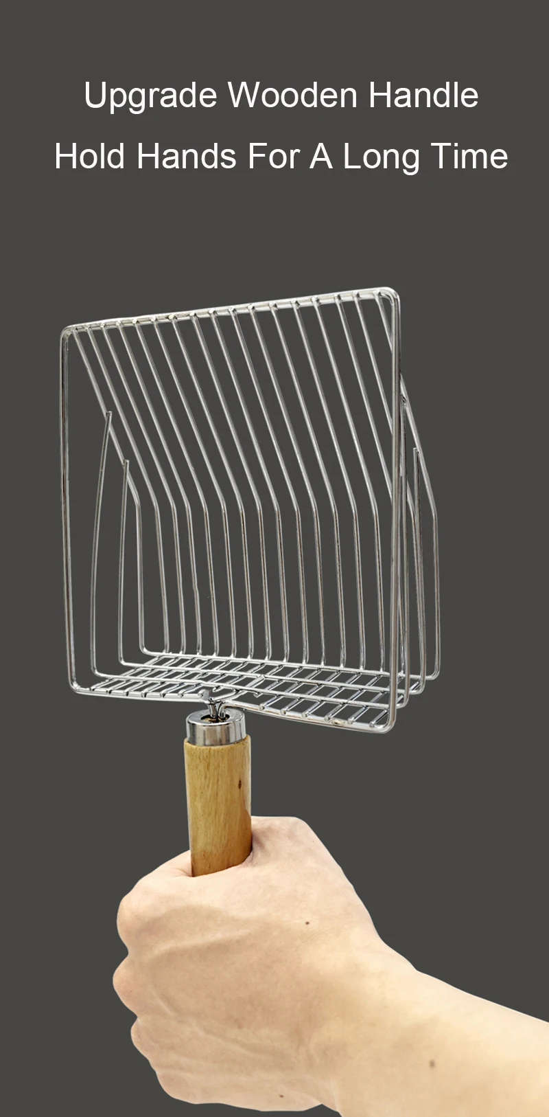 Stainless Steel Cat Litter Shovel Wooden Handle Shovel Easy To Clean Good-Looking Reduce Dust Suitable For Small Dog Toilets