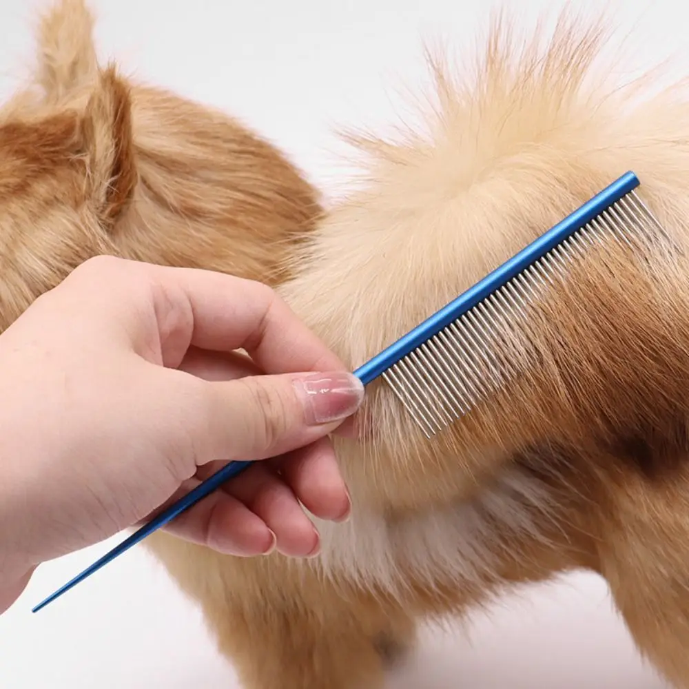 Stainless Steel Pet Flea Comb Non-rust Dense Tooth Dog Grooming Comb Colorful Pet Hair Comb for Dogs Puppy Cats