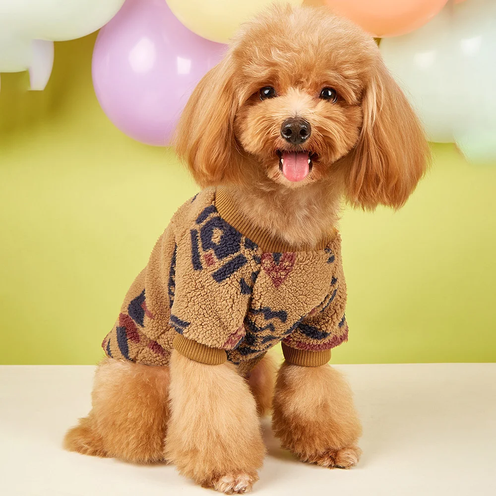 Totems Print Puppy Dog Sweater for Small Dogs Winter Warm Pet Hoodie Clothes Poodle Schnauzer Bichon Pullovers Mascotas Clothing