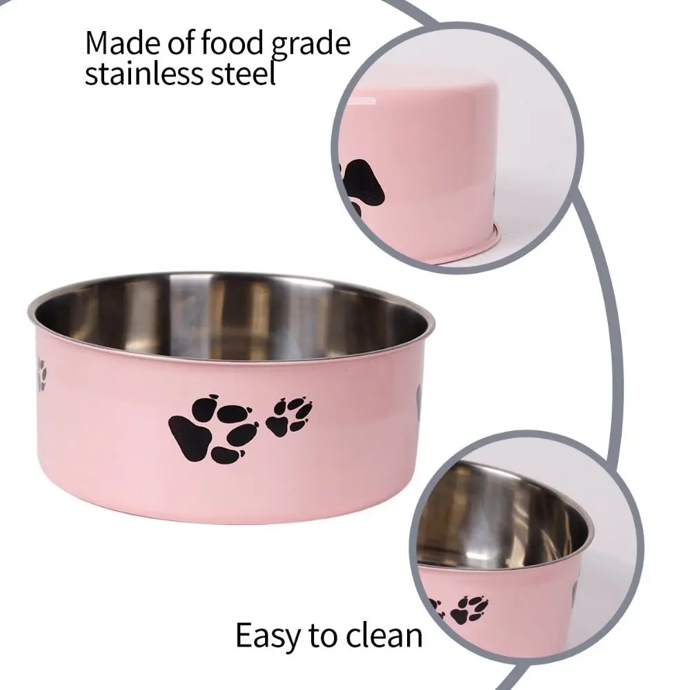 A cartoon footprint pet dog bowl made of stainless steel thickened anti slip bowl for indoor and outdoor use