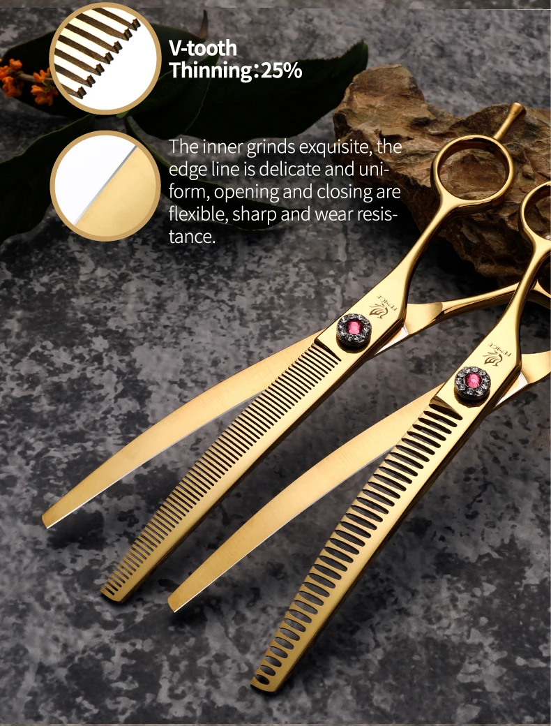 Fenice 7.25 Inch JP440C Professional Dog Grooming Scissors Curved Chunkers Thinning Shears for Pet Hair Cutting Tijeras Tesoura