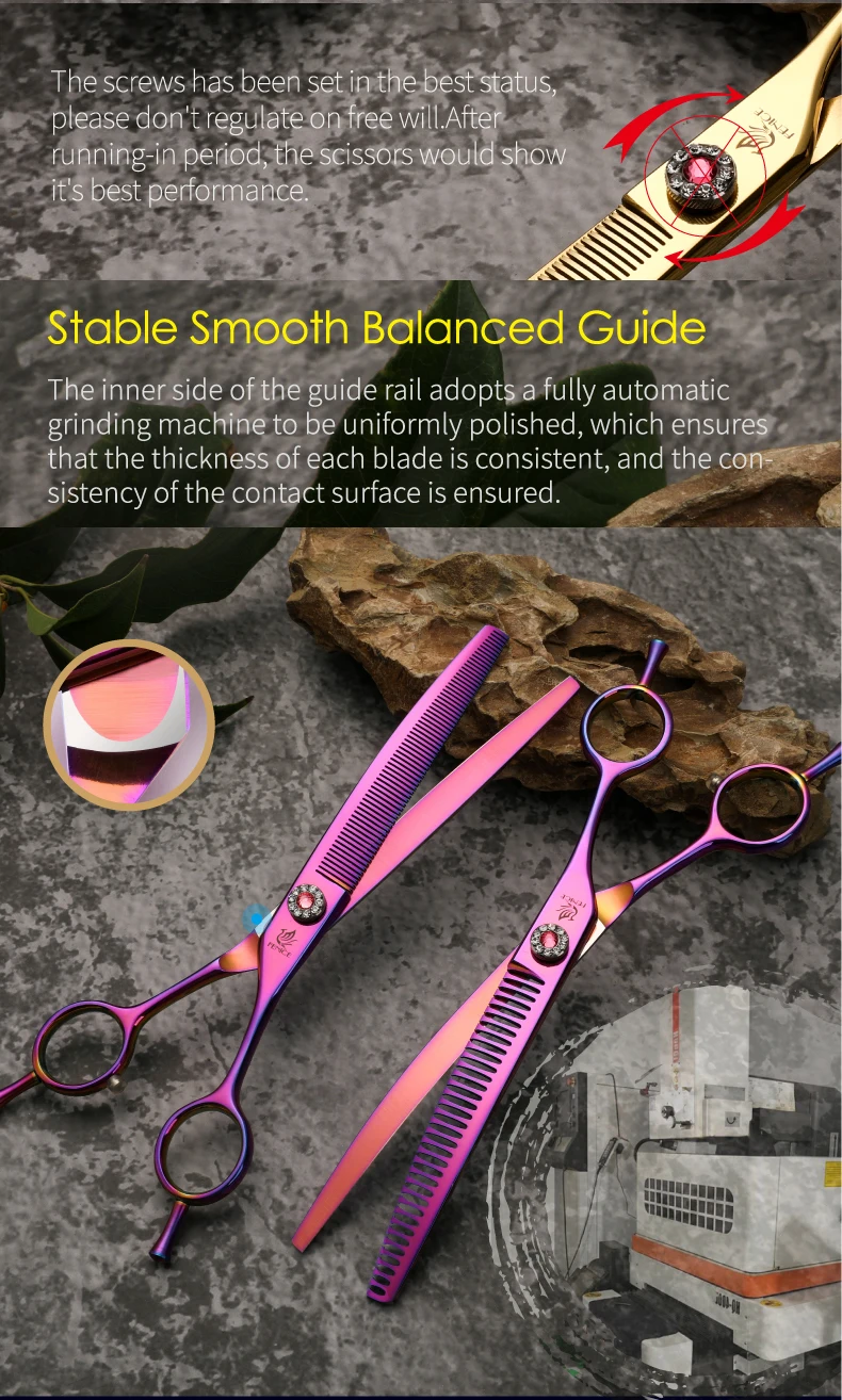 Fenice 7.25 Inch JP440C Professional Dog Grooming Scissors Curved Chunkers Thinning Shears for Pet Hair Cutting Tijeras Tesoura
