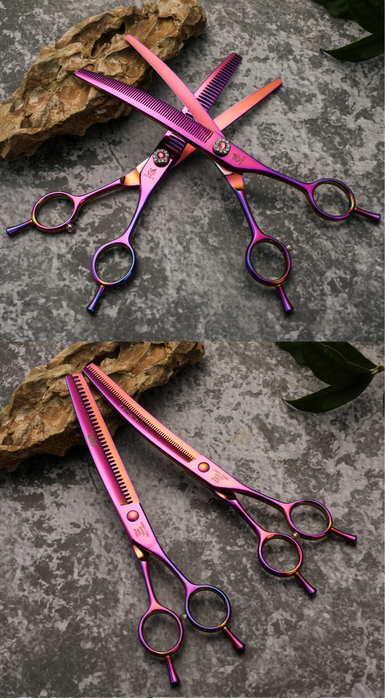 Fenice 7.25 Inch JP440C Professional Dog Grooming Scissors Curved Chunkers Thinning Shears for Pet Hair Cutting Tijeras Tesoura