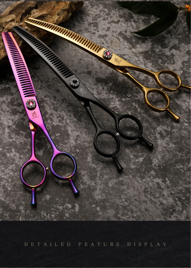 Fenice 7.25 Inch JP440C Professional Dog Grooming Scissors Curved Chunkers Thinning Shears for Pet Hair Cutting Tijeras Tesoura