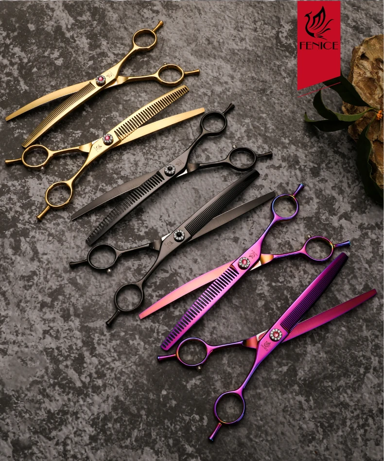 Fenice 7.25 Inch JP440C Professional Dog Grooming Scissors Curved Chunkers Thinning Shears for Pet Hair Cutting Tijeras Tesoura