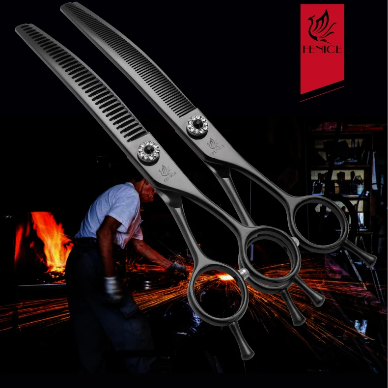 Fenice 7.25 Inch JP440C Professional Dog Grooming Scissors Curved Chunkers Thinning Shears for Pet Hair Cutting Tijeras Tesoura