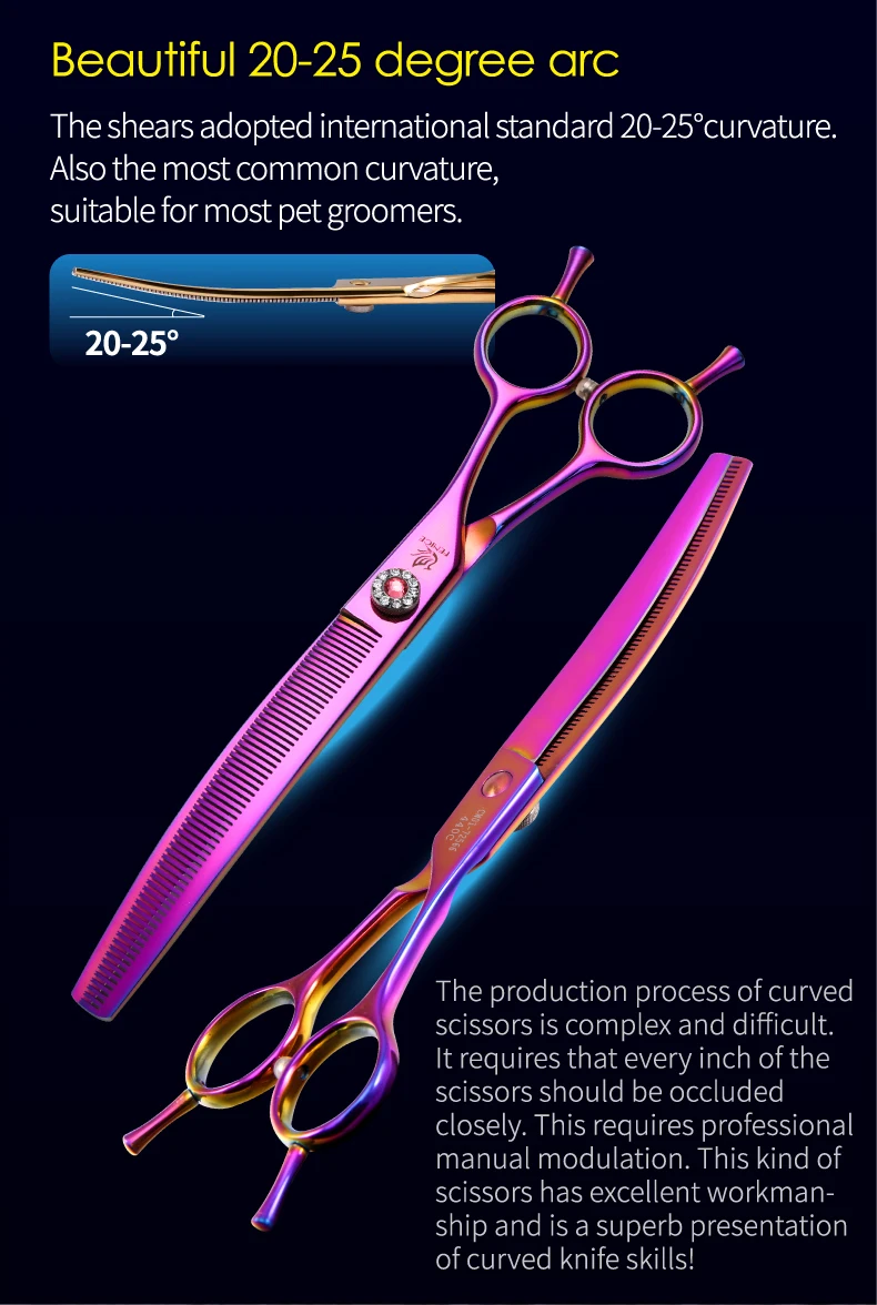 Fenice 7.25 Inch JP440C Professional Dog Grooming Scissors Curved Chunkers Thinning Shears for Pet Hair Cutting Tijeras Tesoura