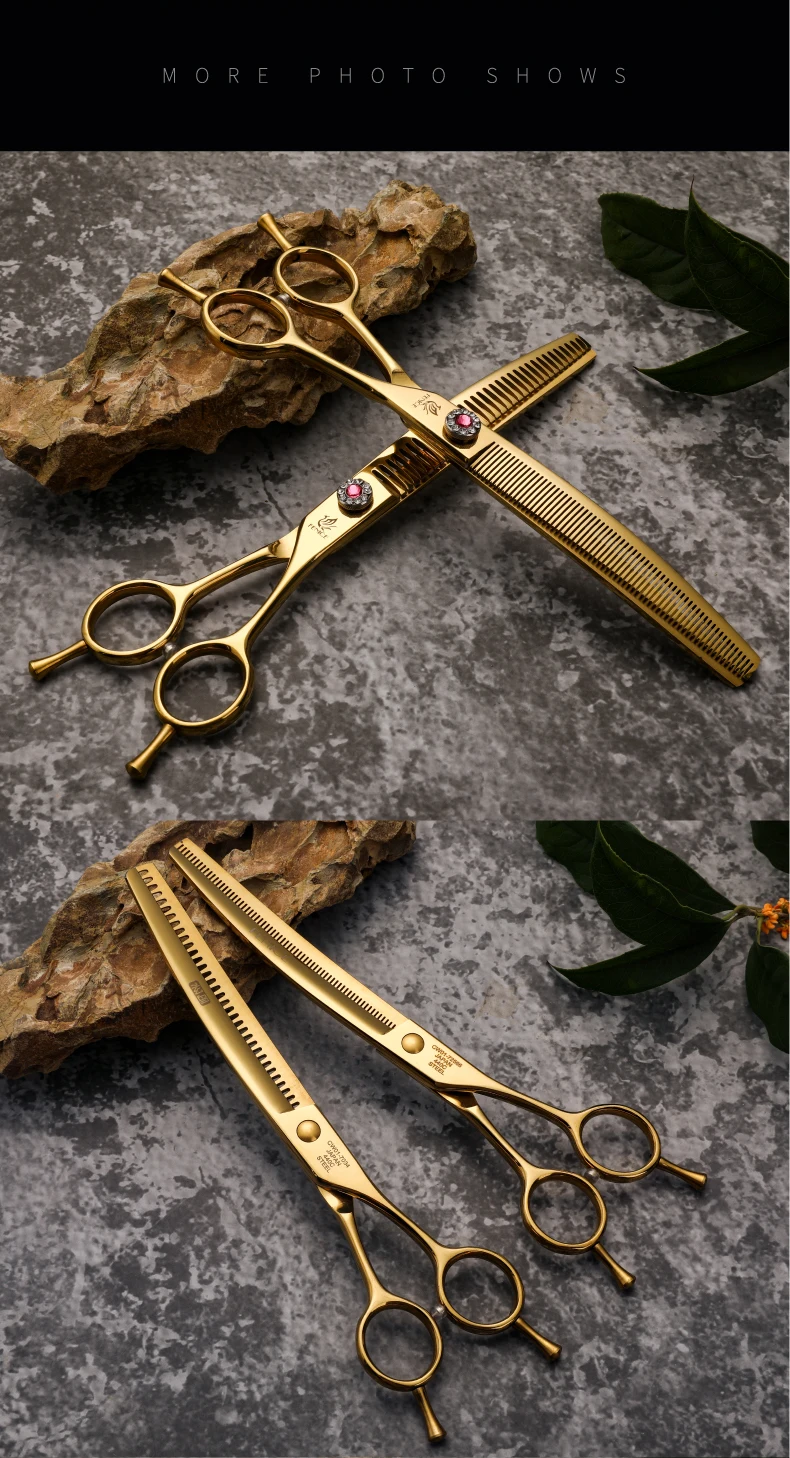 Fenice 7.25 Inch JP440C Professional Dog Grooming Scissors Curved Chunkers Thinning Shears for Pet Hair Cutting Tijeras Tesoura