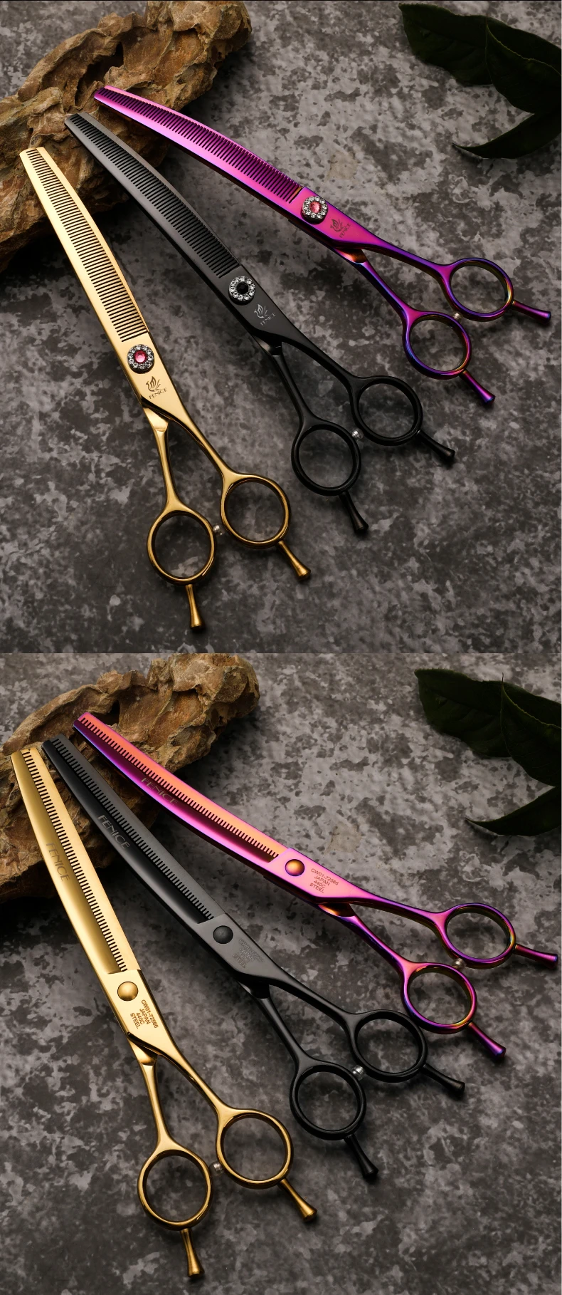 Fenice 7.25 Inch JP440C Professional Dog Grooming Scissors Curved Chunkers Thinning Shears for Pet Hair Cutting Tijeras Tesoura