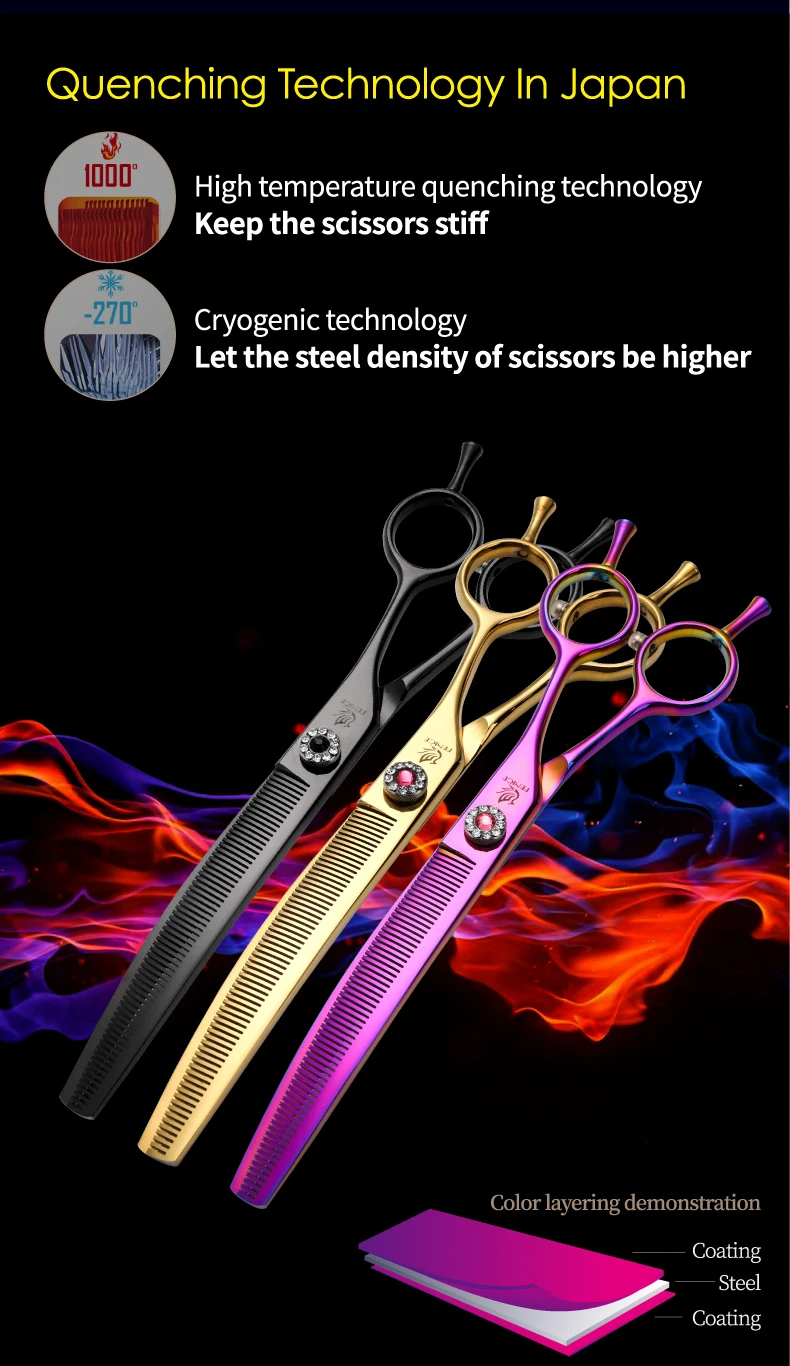 Fenice 7.25 Inch JP440C Professional Dog Grooming Scissors Curved Chunkers Thinning Shears for Pet Hair Cutting Tijeras Tesoura