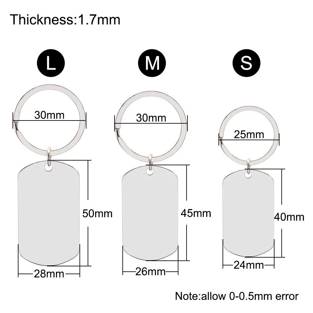 50Sets Dog Id Tags Stainless Steel Rectangle Blank Stamping Pendants Military Soldier Card Jewelry Making DIY Necklacer Key Ring