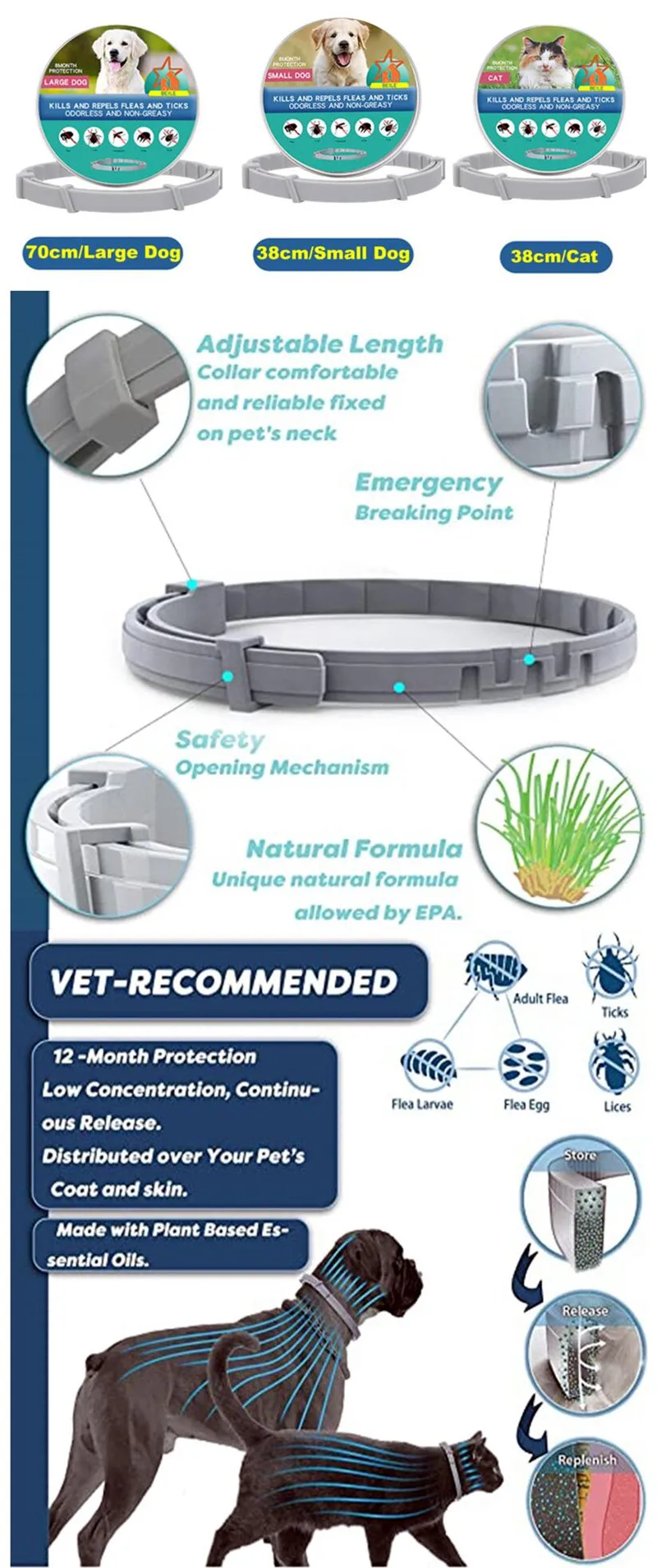New Releases Dog Collar,Cat Anti-flea and Tick Collars, Pet 8Months Protection, Can Be Automatically Adjusted, Dogs Accessories