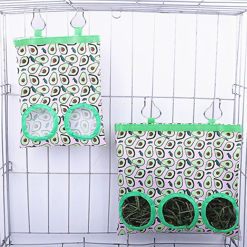 Rabbit Hay Bag 2/3 Holes Hanging Dry Grass Feeder for Guinea Pig Bunny Chinchillas Rats Small Animal Food Storage Bag