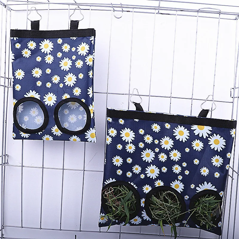 Rabbit Hay Bag 2/3 Holes Hanging Dry Grass Feeder for Guinea Pig Bunny Chinchillas Rats Small Animal Food Storage Bag