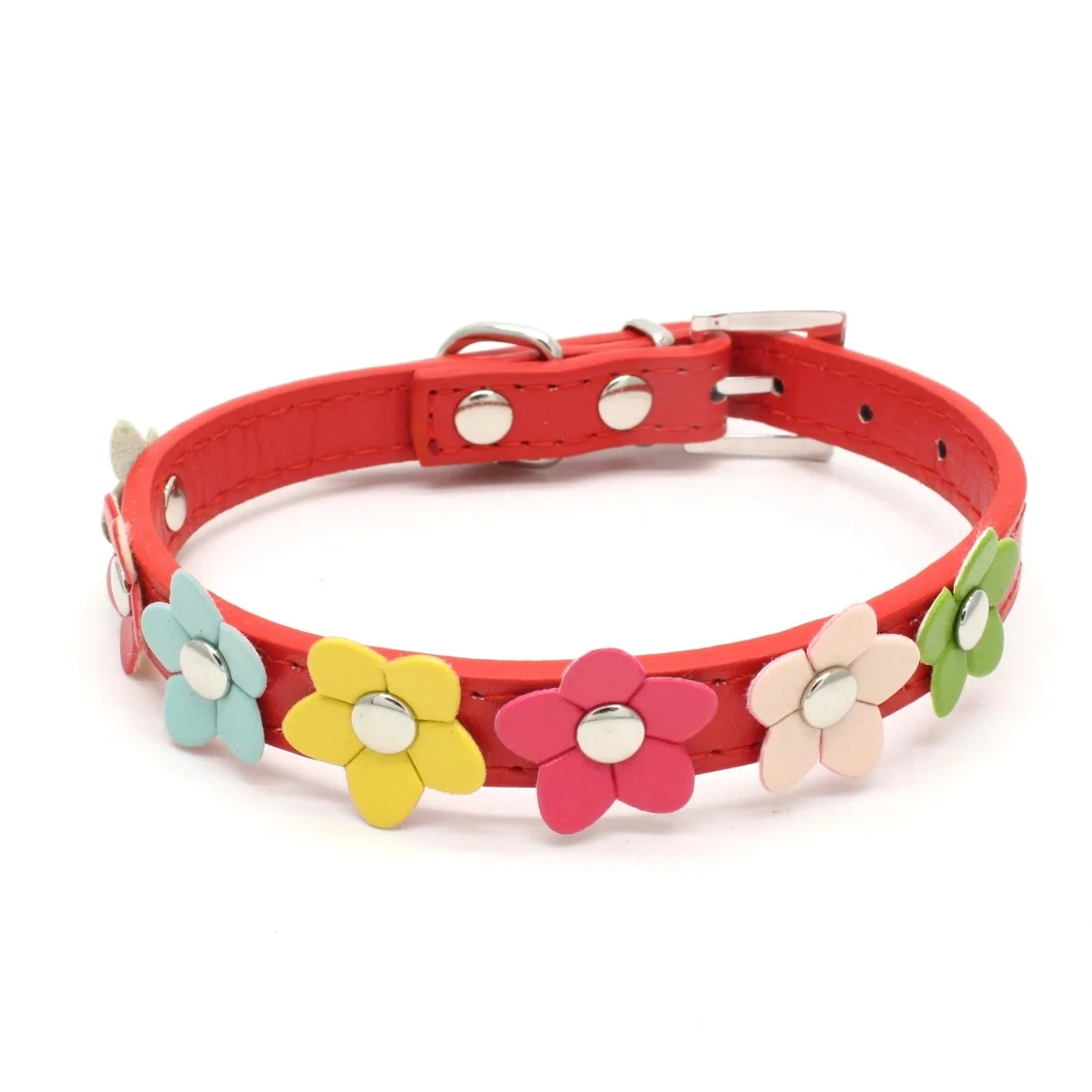 Portable Flowers Pet Dog Collar Leash PU Leather Cat Chain Neck Strap for Small Middle Large Animal Teddy Chihuahua Pug Fashion