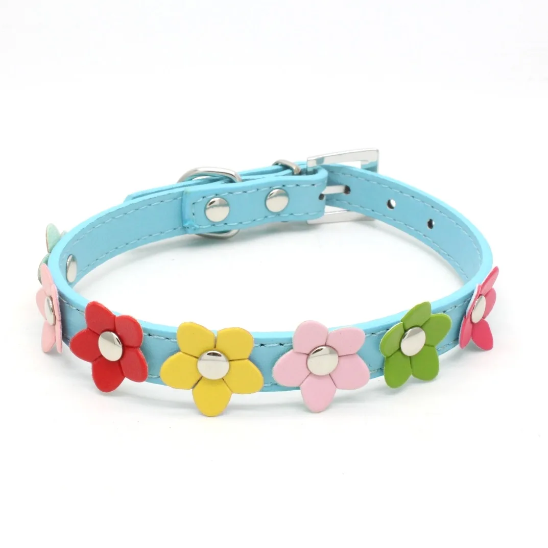 Portable Flowers Pet Dog Collar Leash PU Leather Cat Chain Neck Strap for Small Middle Large Animal Teddy Chihuahua Pug Fashion