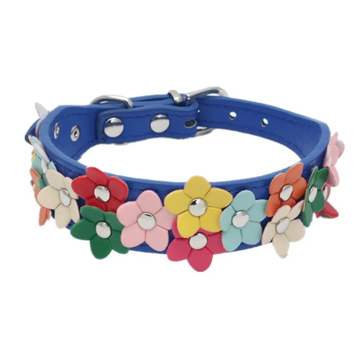 Portable Flowers Pet Dog Collar Leash PU Leather Cat Chain Neck Strap for Small Middle Large Animal Teddy Chihuahua Pug Fashion