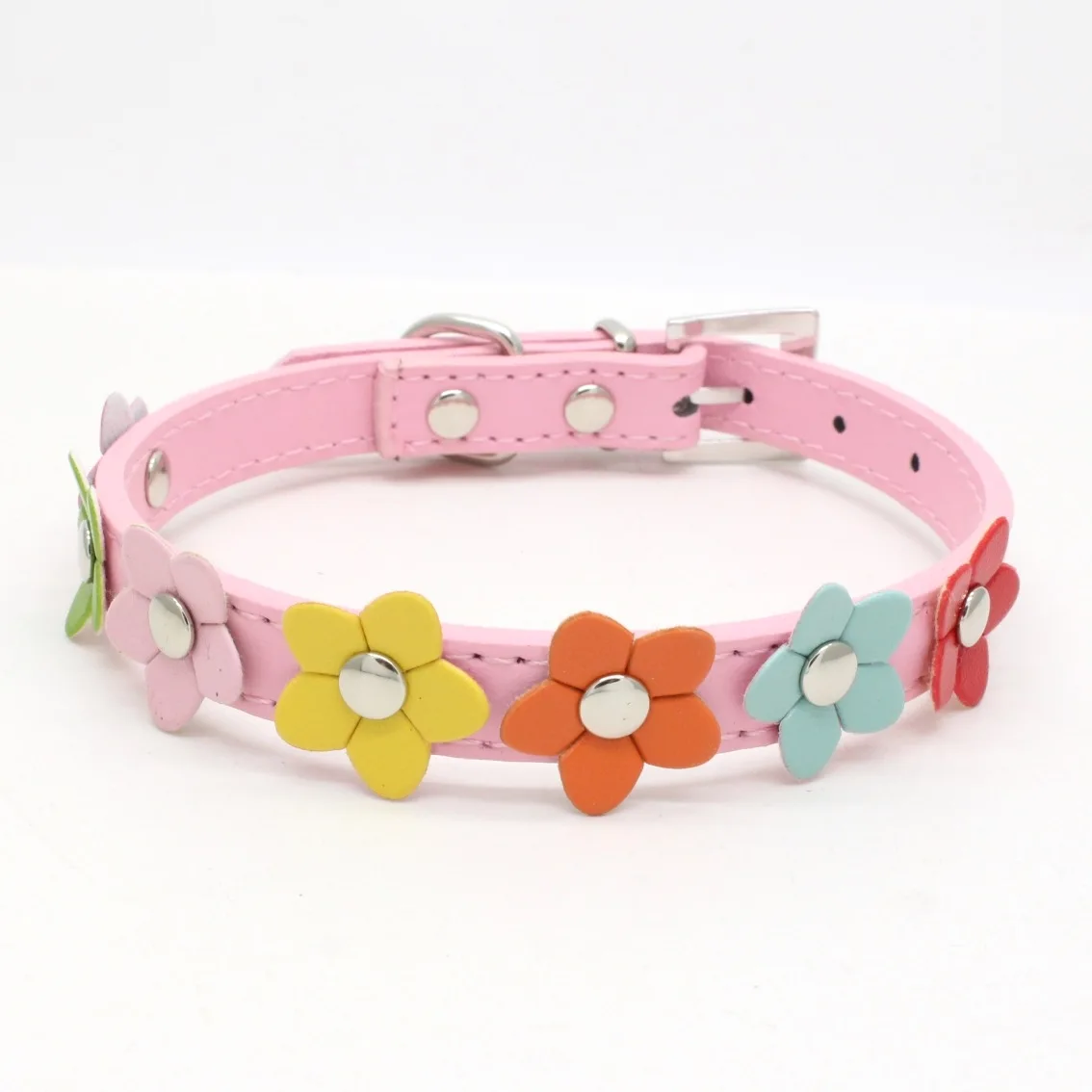 Portable Flowers Pet Dog Collar Leash PU Leather Cat Chain Neck Strap for Small Middle Large Animal Teddy Chihuahua Pug Fashion