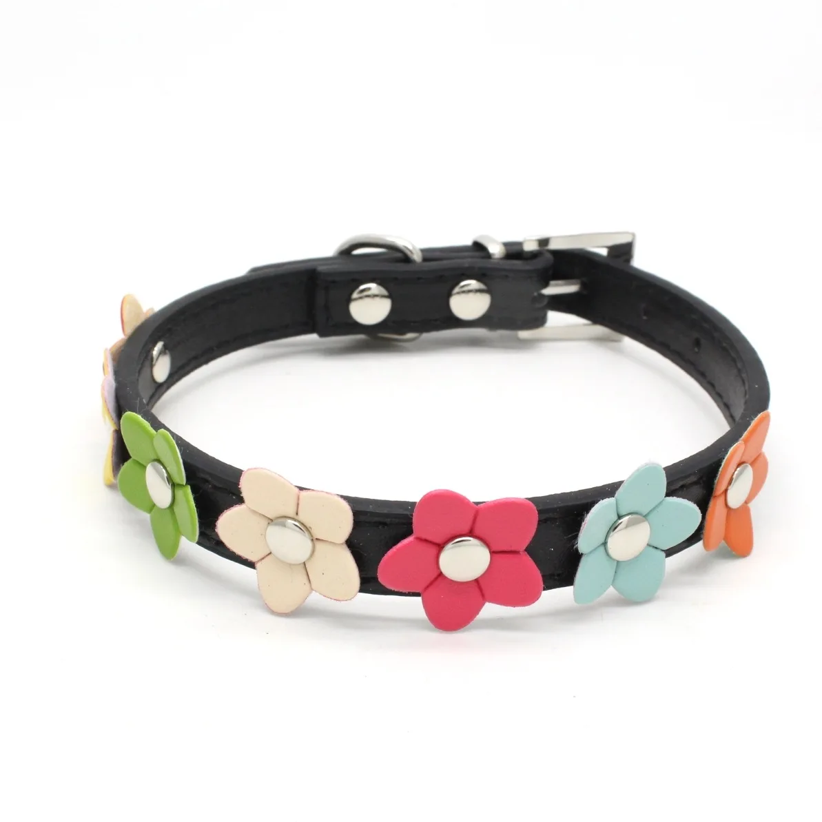 Portable Flowers Pet Dog Collar Leash PU Leather Cat Chain Neck Strap for Small Middle Large Animal Teddy Chihuahua Pug Fashion