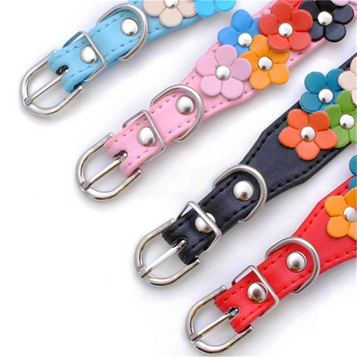 Portable Flowers Pet Dog Collar Leash PU Leather Cat Chain Neck Strap for Small Middle Large Animal Teddy Chihuahua Pug Fashion
