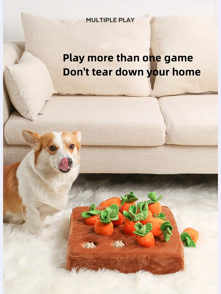 Dog Carrot Plush Toy Interactive Dog Toys Plush Puzzle Toys 2 in 1 Non-Slip Nosework Feed Games for Aggressive Chewers Pet