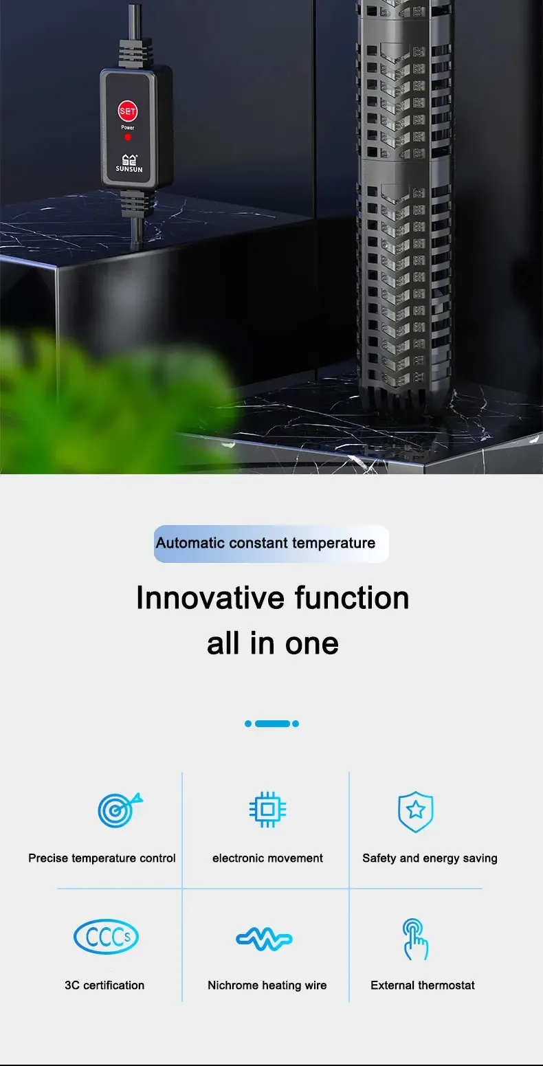 Aquarium Submersible Heater Fish Tank LCD Display Digital Adjustable Water Heating Rod Constant Temperature Control 500W