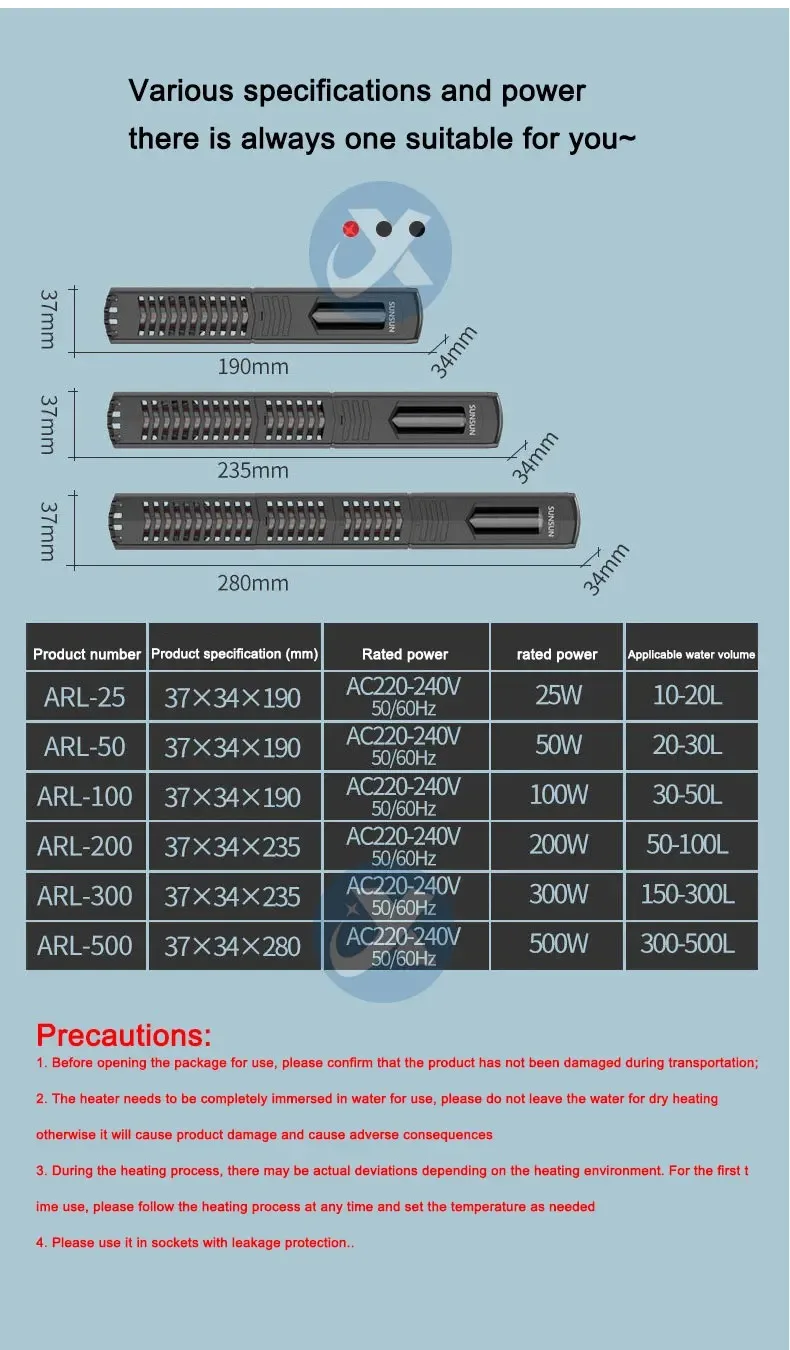 Aquarium Submersible Heater Fish Tank LCD Display Digital Adjustable Water Heating Rod Constant Temperature Control 500W