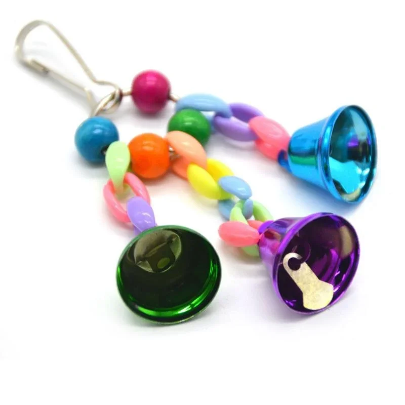 Bird Bells Toy Hanging Cage Bell with Sweet Sound Colorful Wood Beads Bells for Lovebirds African Greys Cockatoo Parakeet Toy