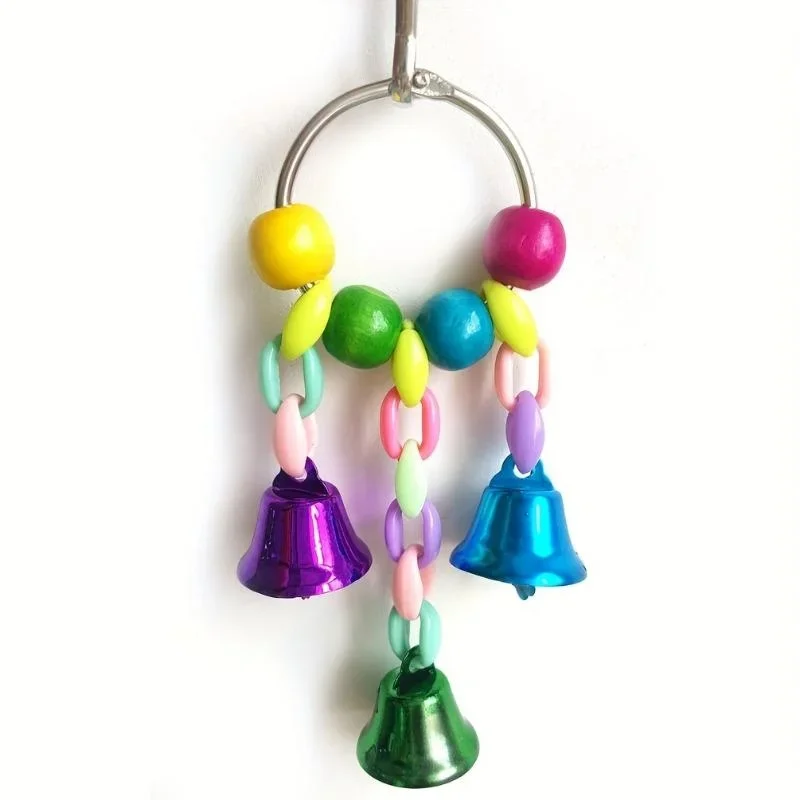 Bird Bells Toy Hanging Cage Bell with Sweet Sound Colorful Wood Beads Bells for Lovebirds African Greys Cockatoo Parakeet Toy