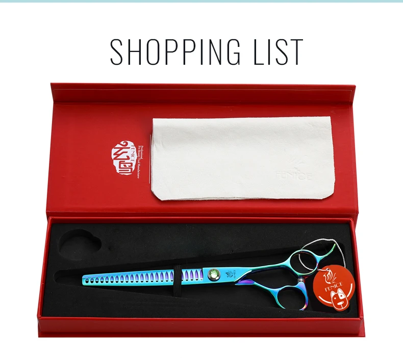 Fenice JP440C Steel 7.5 Inch Dog Beauty Scissors Pet Dogs Grooming Scissors Set Straight&Curved &Thinner&Chunker Shears Kits