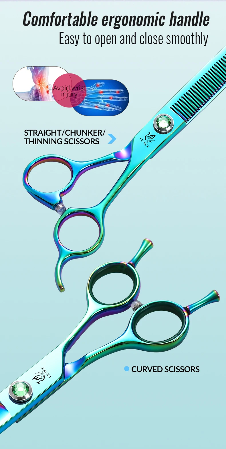 Fenice JP440C Steel 7.5 Inch Dog Beauty Scissors Pet Dogs Grooming Scissors Set Straight&Curved &Thinner&Chunker Shears Kits