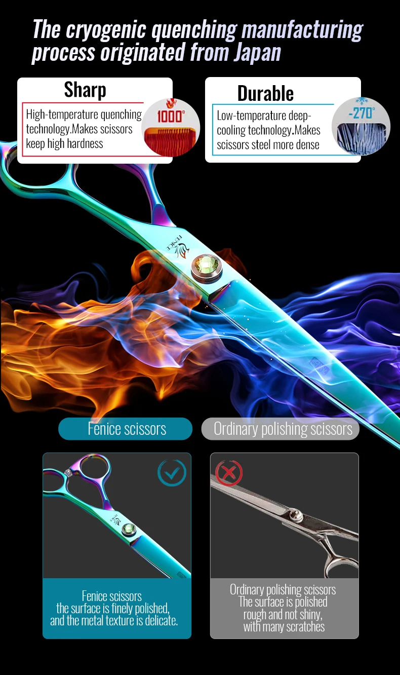 Fenice JP440C Steel 7.5 Inch Dog Beauty Scissors Pet Dogs Grooming Scissors Set Straight&Curved &Thinner&Chunker Shears Kits