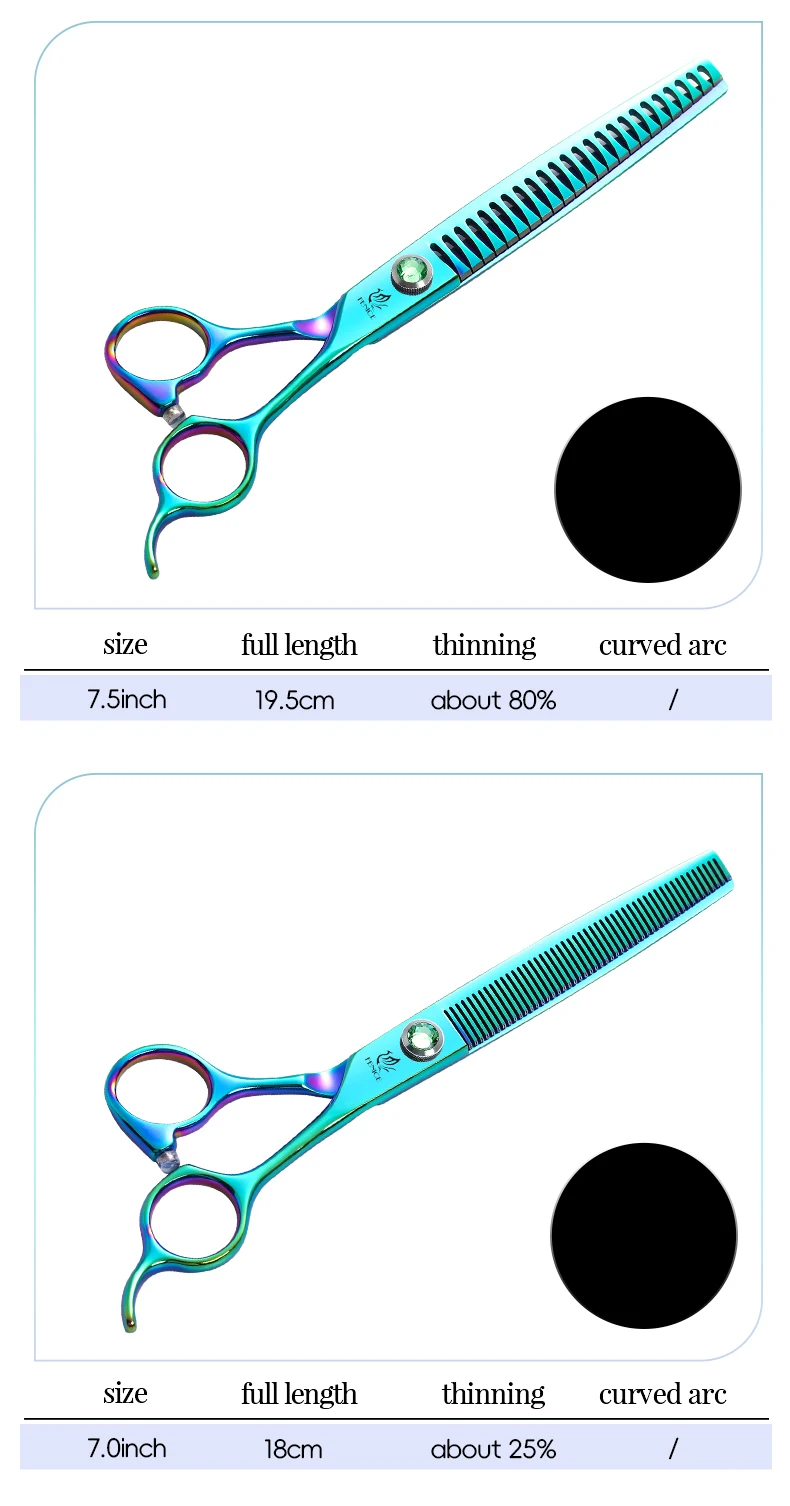 Fenice JP440C Steel 7.5 Inch Dog Beauty Scissors Pet Dogs Grooming Scissors Set Straight&Curved &Thinner&Chunker Shears Kits