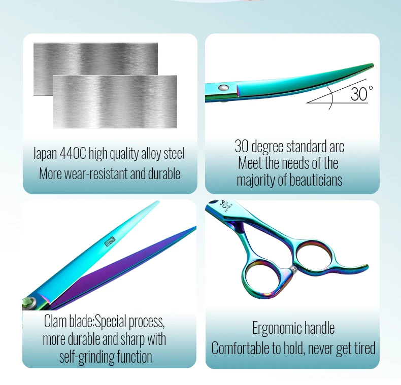 Fenice JP440C Steel 7.5 Inch Dog Beauty Scissors Pet Dogs Grooming Scissors Set Straight&Curved &Thinner&Chunker Shears Kits