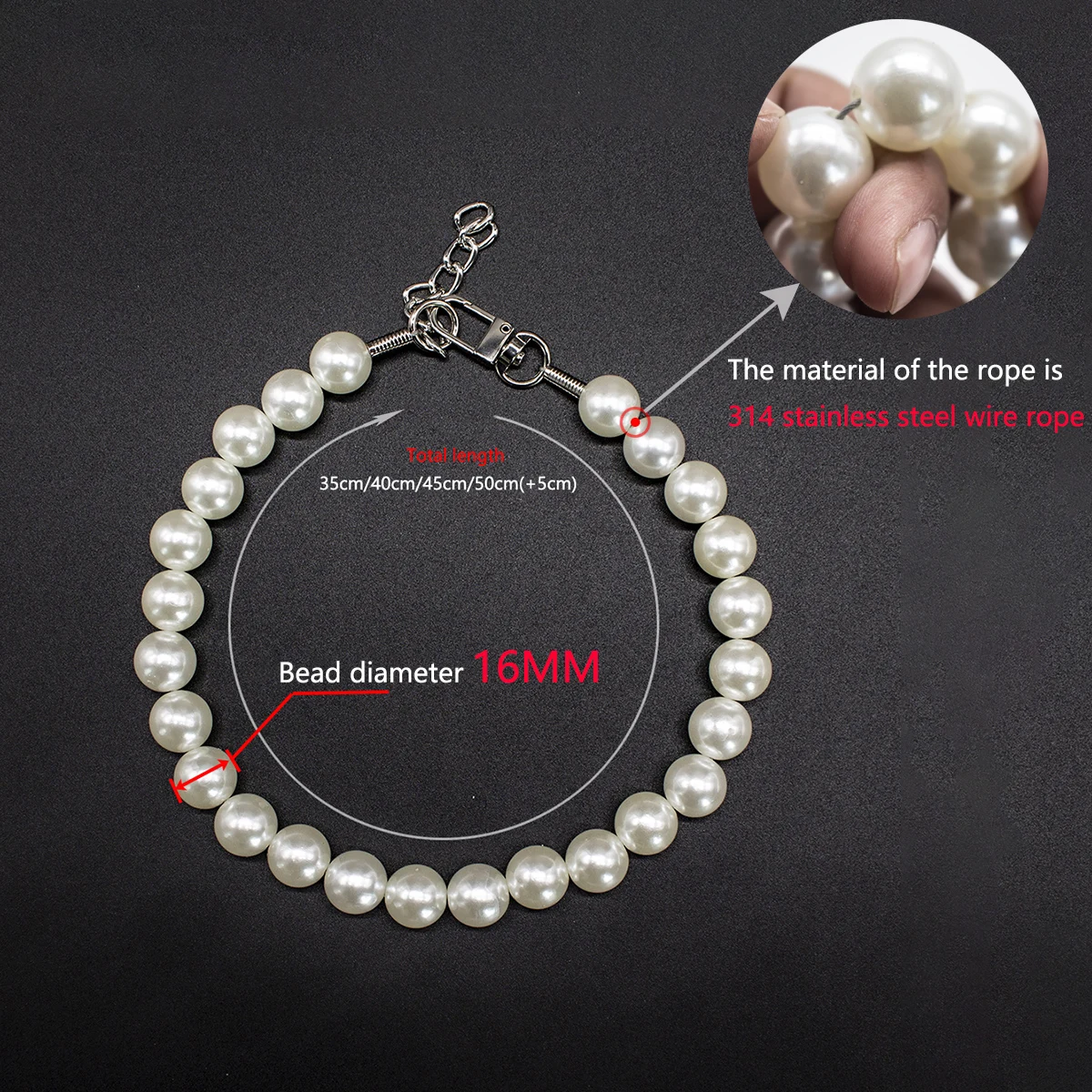 Luxury Dog Pearl Necklace Jewelry Accessories with Stainless Steel Wire, Adjustable Elegant Pet Pearl Collar for Medium Large D