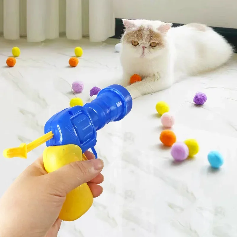 New Colors Cat Toys Cat Plush Ball Shooting Gun Silent Toy Interactive Relief Self Hi Fun Micr Elastic Static Sticking Fur Balls
