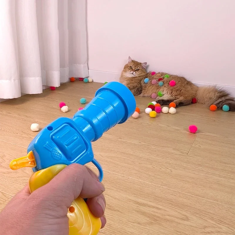 New Colors Cat Toys Cat Plush Ball Shooting Gun Silent Toy Interactive Relief Self Hi Fun Micr Elastic Static Sticking Fur Balls