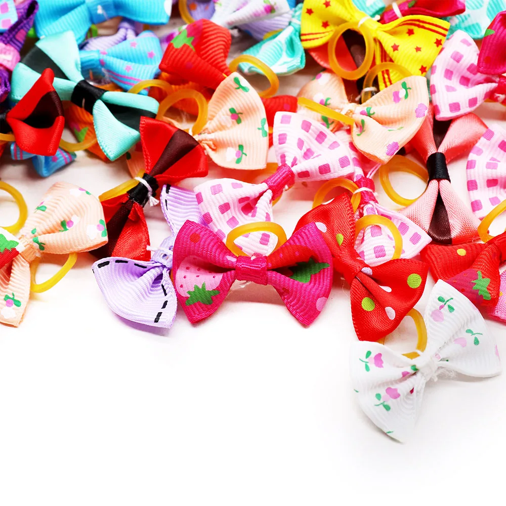 100PCS Puppy Bow Handmade Movable Pet Dog Grooming Hair Accessories Dog Bows With Rubber Band For Small Dog and Cat Pet Products